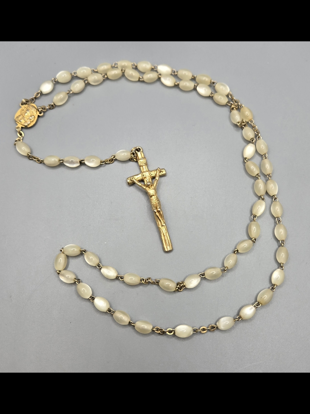 5-Decade Rosary w/ Gold Tone Crucifix & Chain & Acrylic Beads